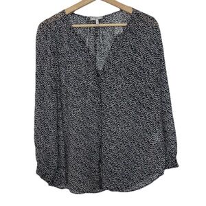 Joie Black & Gray 100% Silk Button Down Blouse Sz. M